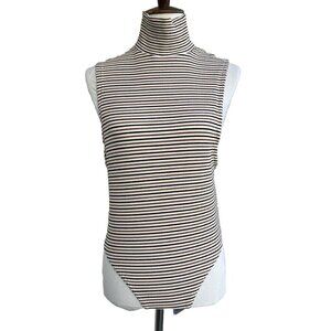 Nightwalker Clarissa Mock Neck Striped Ribbed Bodysuit Size M NWOT